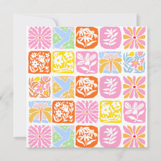  Colourful Floral Tile Botanical Folk Whimsical  Thank You Card