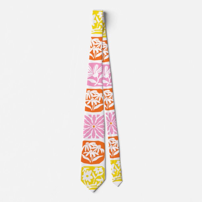  Colourful Floral Tile Botanical Folk Whimsical  Tie (Front)