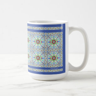Colourful Floral Tile Pattern Mug (Dk Blue)