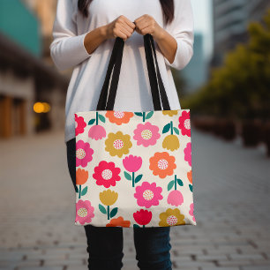 Colourful Floral Tote Bag, Cute Flower Tote Bag