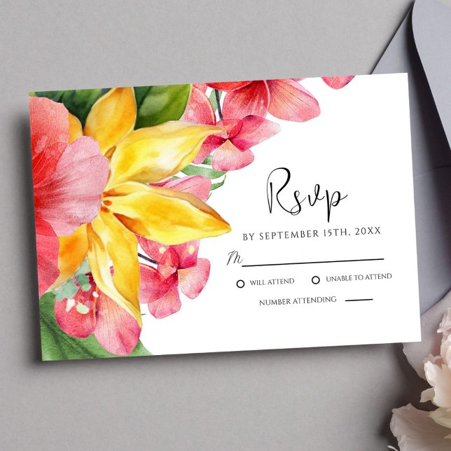 Colourful Floral Tropical Exotic Wedding RSVP Card (Colorful Floral Tropical Exotic Wedding RSVP Card)