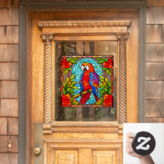 Colourful Floral Tropical Parrot Faux Stained Glas