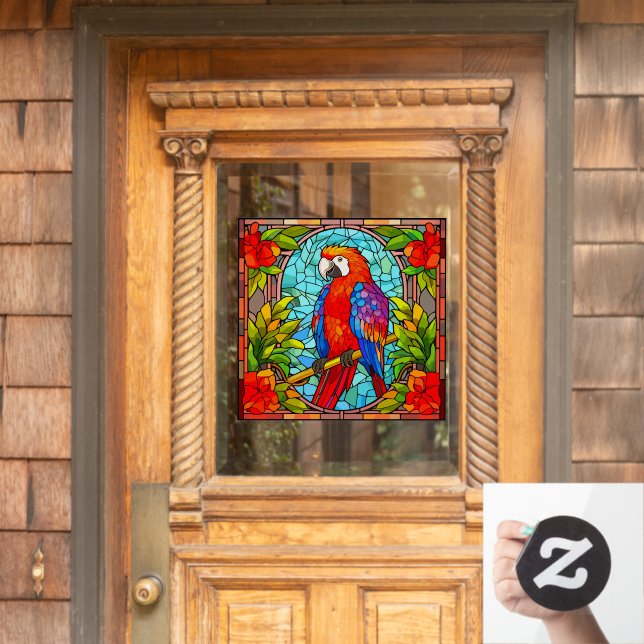 Colourful Floral Tropical Parrot Faux Stained Glas (Home Door)
