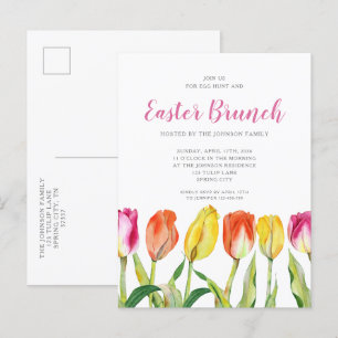 Colourful Floral Tulips Easter Brunch  Invitation Postcard