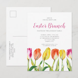 Colourful Floral Tulips Easter Brunch  Invitation Postcard