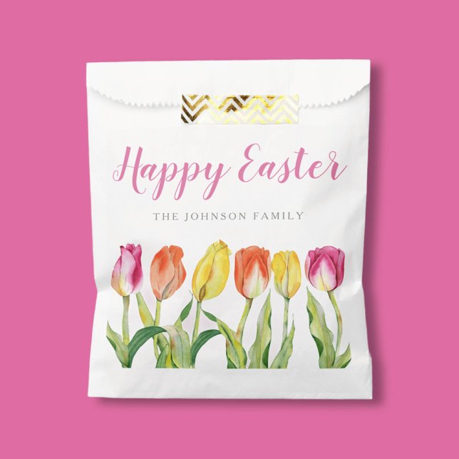 Colourful Floral Tulips Happy Easter Favour Bag (Colorful Floral Tulips Happy Easter Favor Bag)