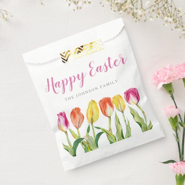 Colourful Floral Tulips Happy Easter Favour Bag (Sealed)