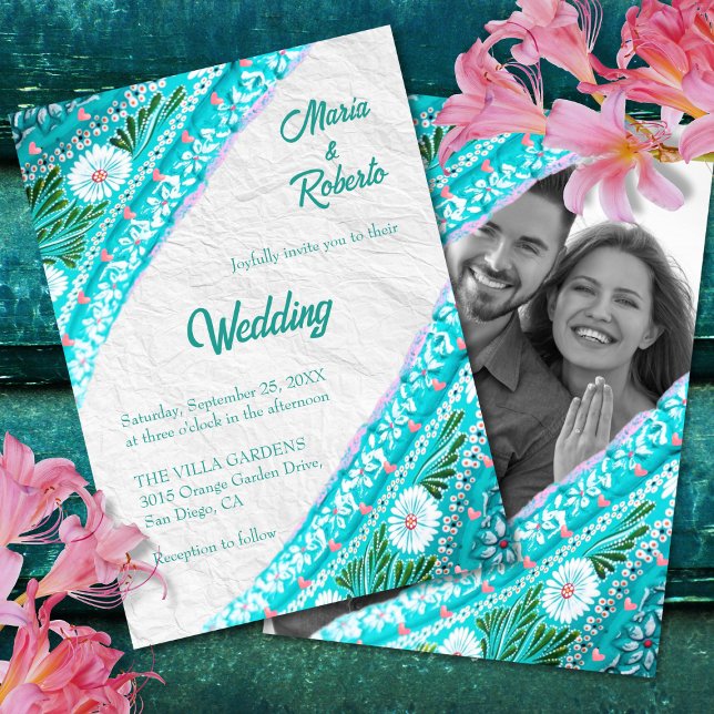 Colourful Floral Turquoise Mexican Wedding Invitation (Creator Uploaded)