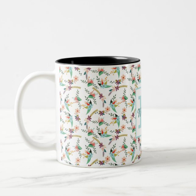 Colourful Floral Two-Tone Coffee Mug (Left)