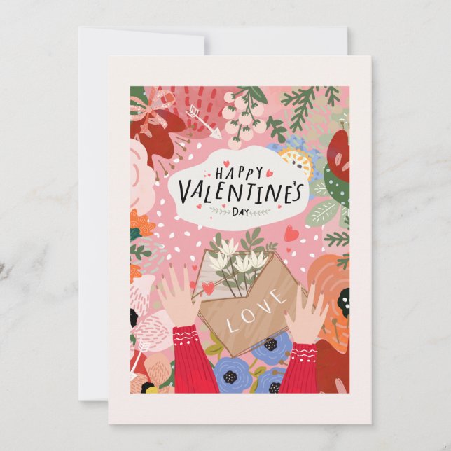 Colourful Floral Valentine  Card (Front)