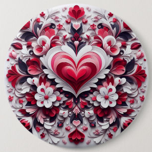 Colourful, floral valentine's day heart 6 cm round badge