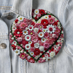 Colourful, floral valentine's day heart 6 cm round badge