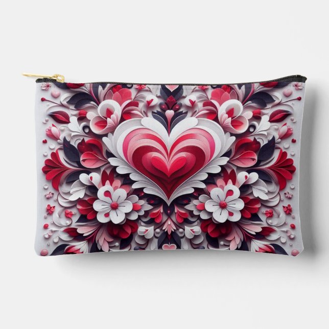 Colourful, floral valentine's day heart accessory pouch (Front)