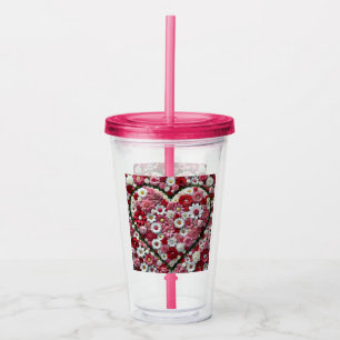 Colourful, floral valentine's day heart acrylic tumbler