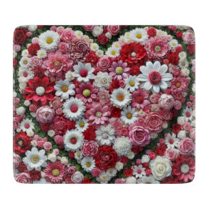 Colourful, floral valentine's day heart cutting board