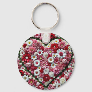 Colourful, floral valentine's day heart key ring