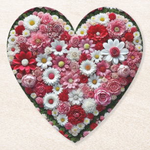 Colourful, floral valentine's day heart paper coaster