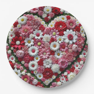 Colourful, floral valentine's day heart paper plate
