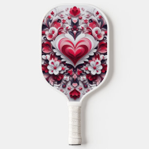 Colourful, floral valentine's day heart pickleball paddle