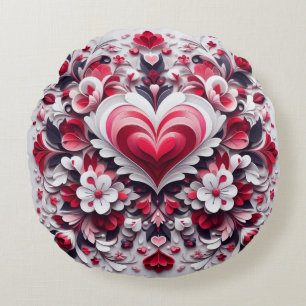 Colourful, floral valentine's day heart round cushion