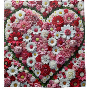 Colourful, floral valentine's day heart shower curtain