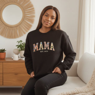 Colourful Floral Varsity Mama Est Feminine Style Sweatshirt