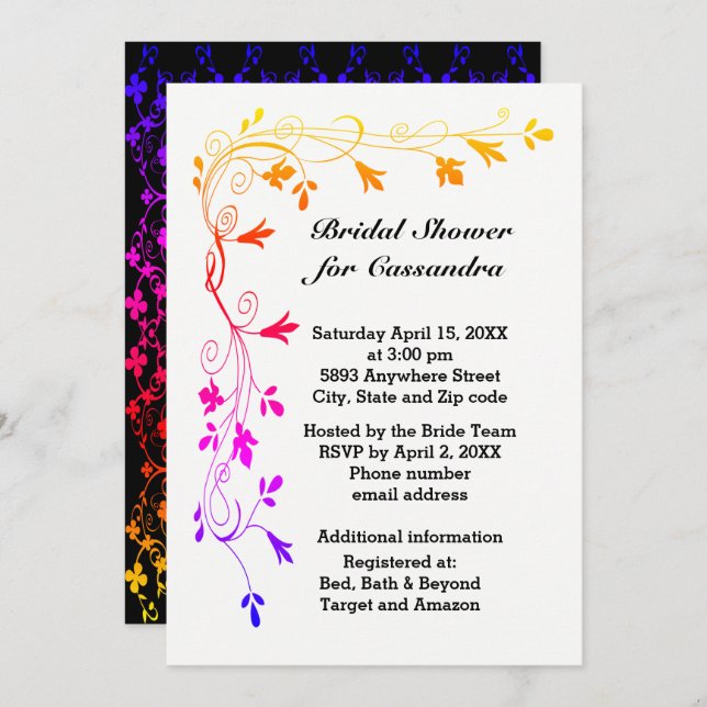 Colourful Floral Vines with Photo Bridal Shower Invitation (Front/Back)