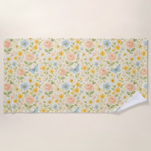 Colourful Floral vintage pattern with butterflies Beach Towel