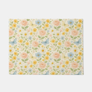 Colourful Floral vintage pattern with butterflies Doormat