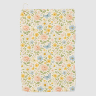 Colourful Floral vintage pattern with butterflies Golf Towel