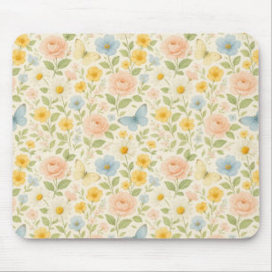 Colourful Floral vintage pattern with butterflies Mouse Pad