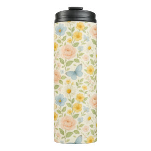 Colourful Floral vintage pattern with butterflies Thermal Tumbler