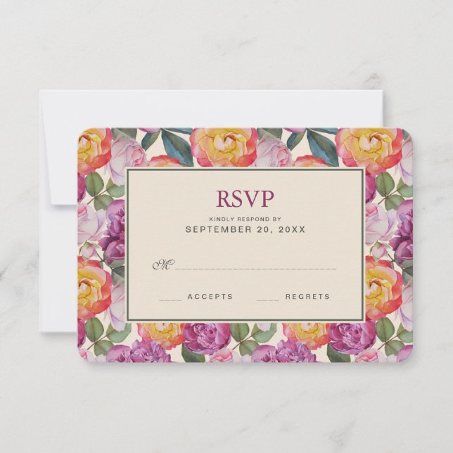 Colourful Floral Watercolor Bouquet - Wedding RSVP (Front)
