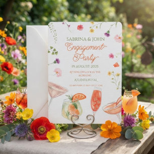 Colourful Floral Watercolor Engagement Party Invitation