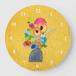 Colourful floral watercolor flowers large clock