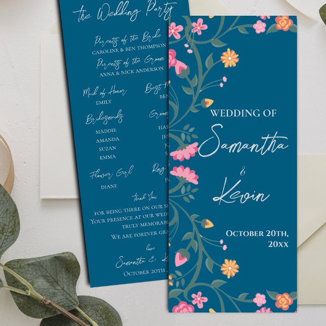 Colourful Floral Watercolor Frame Wedding Program (Colorful Floral Watercolor Frame Wedding Program)