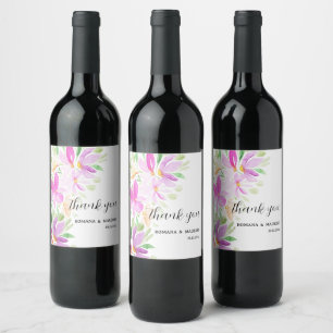 Colourful Floral Watercolor Hand-painted Monogram Wine Label