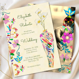 Colourful Floral Watercolor Mexican Wedding Invitation