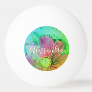 Colourful Floral Watercolor Name Monogram Botanica Ping Pong Ball