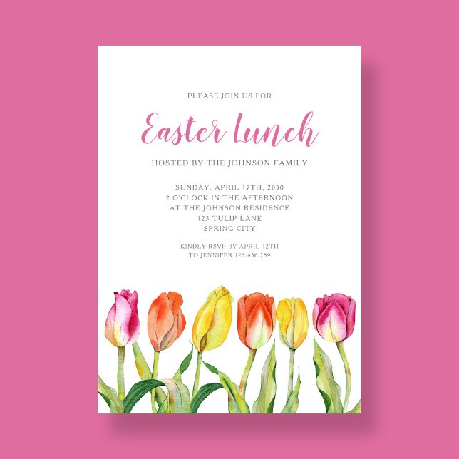 Colourful Floral Watercolor Tulip Easter Lunch Invitation (Colorful Floral Watercolor Tulip Easter Lunch Invitation
)