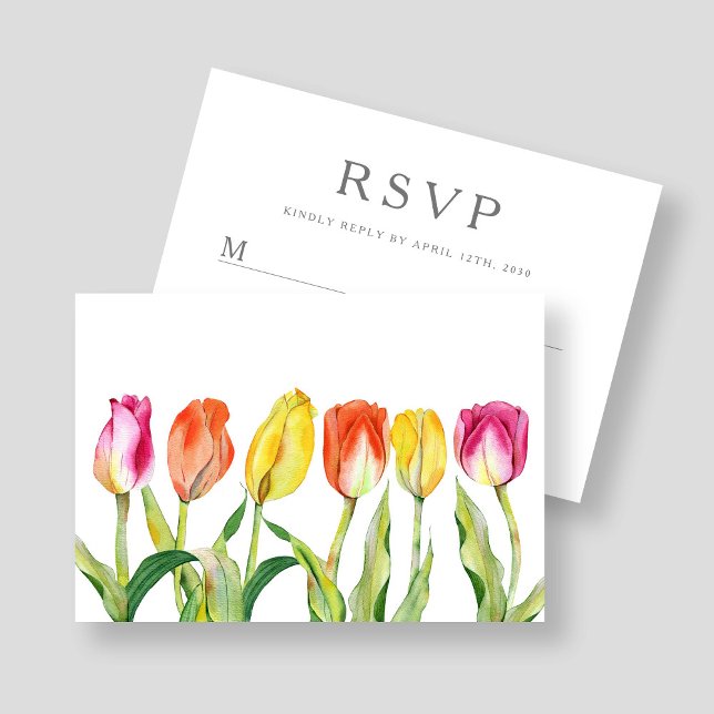 Colourful Floral Watercolor Tulip Easter RSVP Card (Colorful Floral Watercolor Tulip Easter RSVP Card)