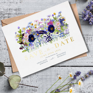 Colourful Floral Watercolor Wedding Gold Foil Invitation Postcard
