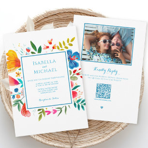 Colourful Floral Watercolor Wedding Invitation