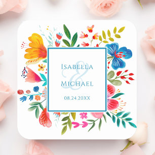Colourful Floral Watercolor Wedding Sticker