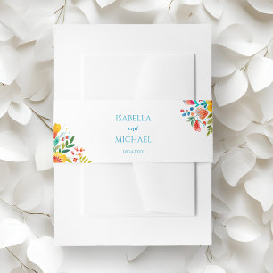 Colourful Floral Watercolor Wildflower Wedding Invitation Belly Band