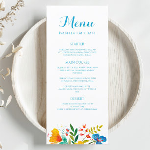 Colourful Floral Watercolor Wildflower Wedding Men Menu