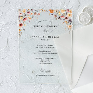 Colourful Floral Wedding Bridal Shower Acrylic Invitations