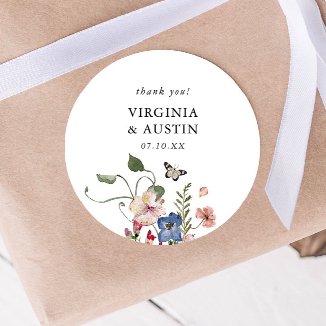 Colourful Floral Wedding Classic Round Sticker (Colorful Floral Wedding Classic Round Sticker by Painted Paperie
)