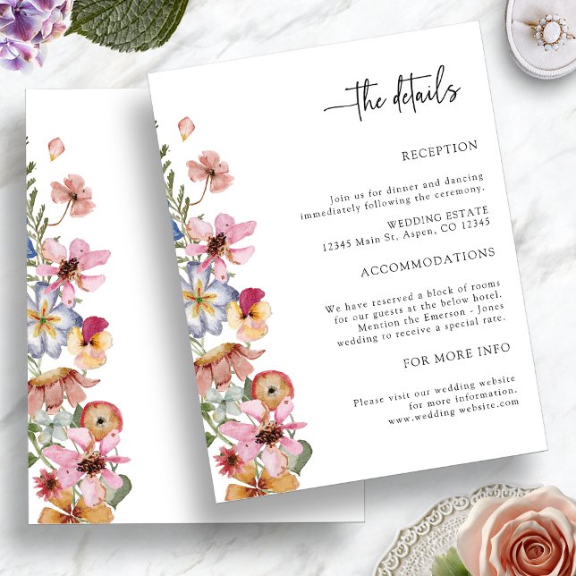 Colourful Floral Wedding Detail Enclosure Card (Colorful Floral Wedding Detail Enclosure Card by Painted Paperie
)