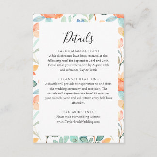 Colourful floral Wedding Details Enclosure Card